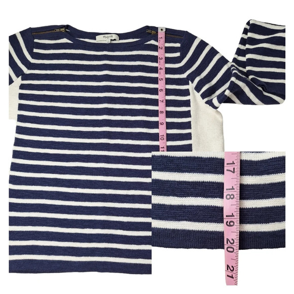 Madewell Small Striped Cropped Boatneck Shoulder Zipper Cotton Wool Sweater - Picture 14 of 14